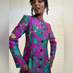 Vintage Jules Reid “The Dahlia / Pink Sands” Multifloral Fuchsia Coat
